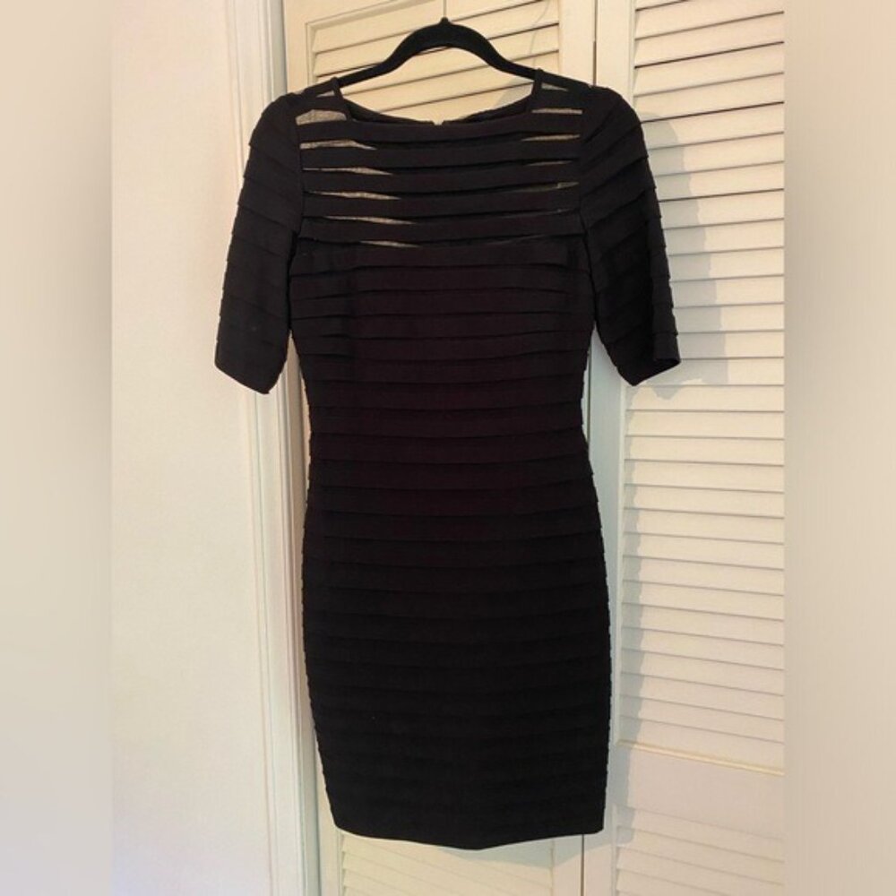 Adrianna Papell Black Striped Midi Dress